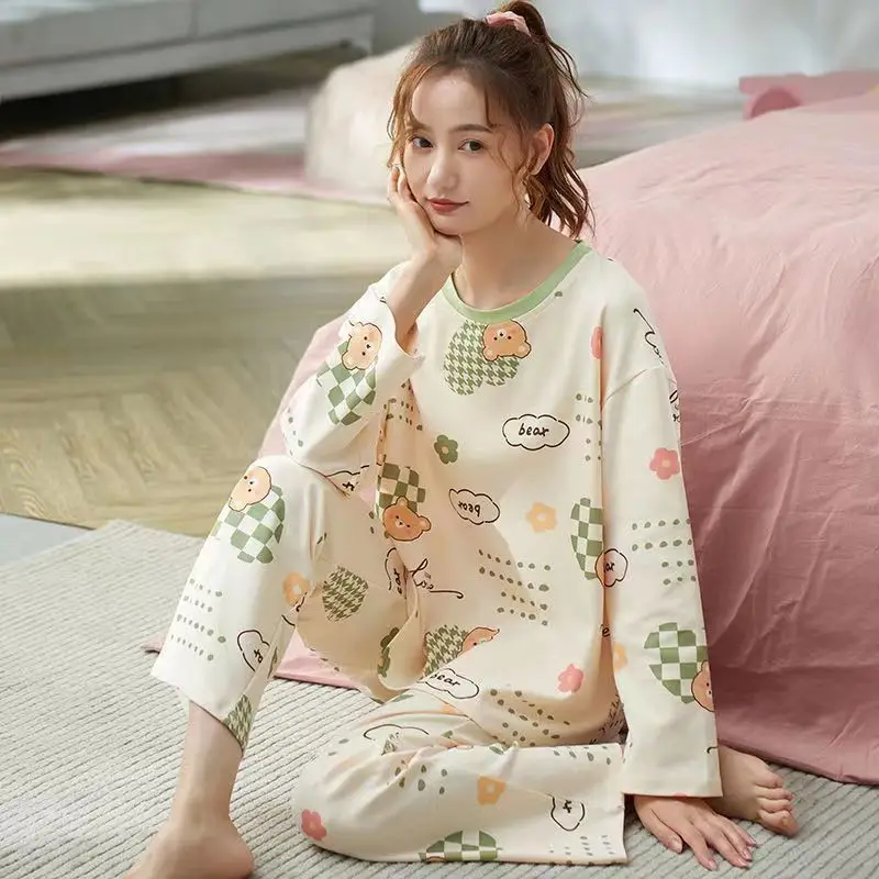 New Pajamas Ladies Spring and Autumn Long Sleeve Thin Section Women's Autumn and Winter Large Size Casual Autumn Homewear Set