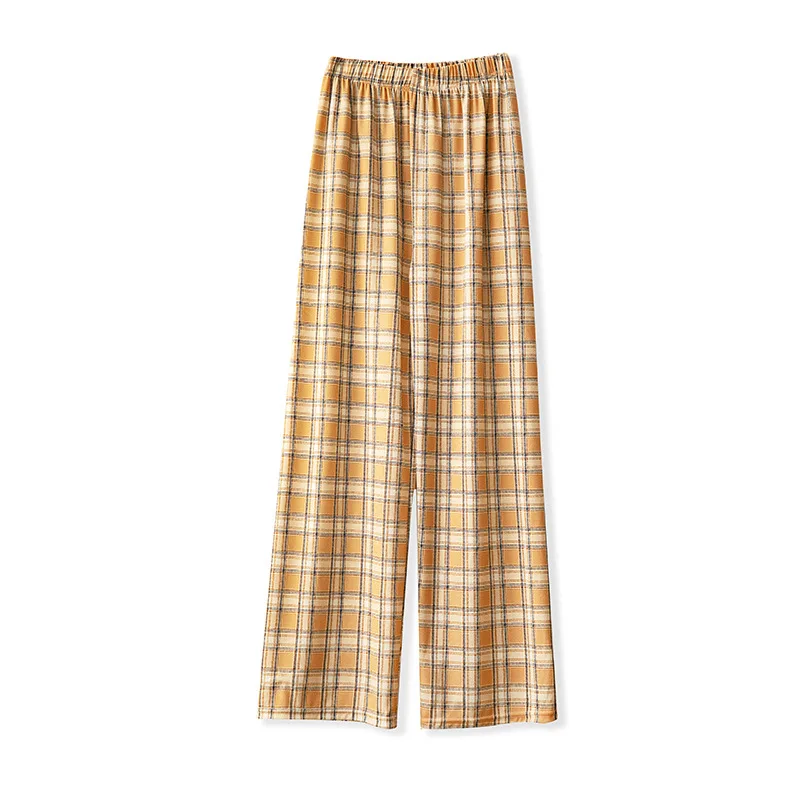 Women's Summer New High Waist Straight Wide Leg Loose Draping Mopping Casual Plaid Pants