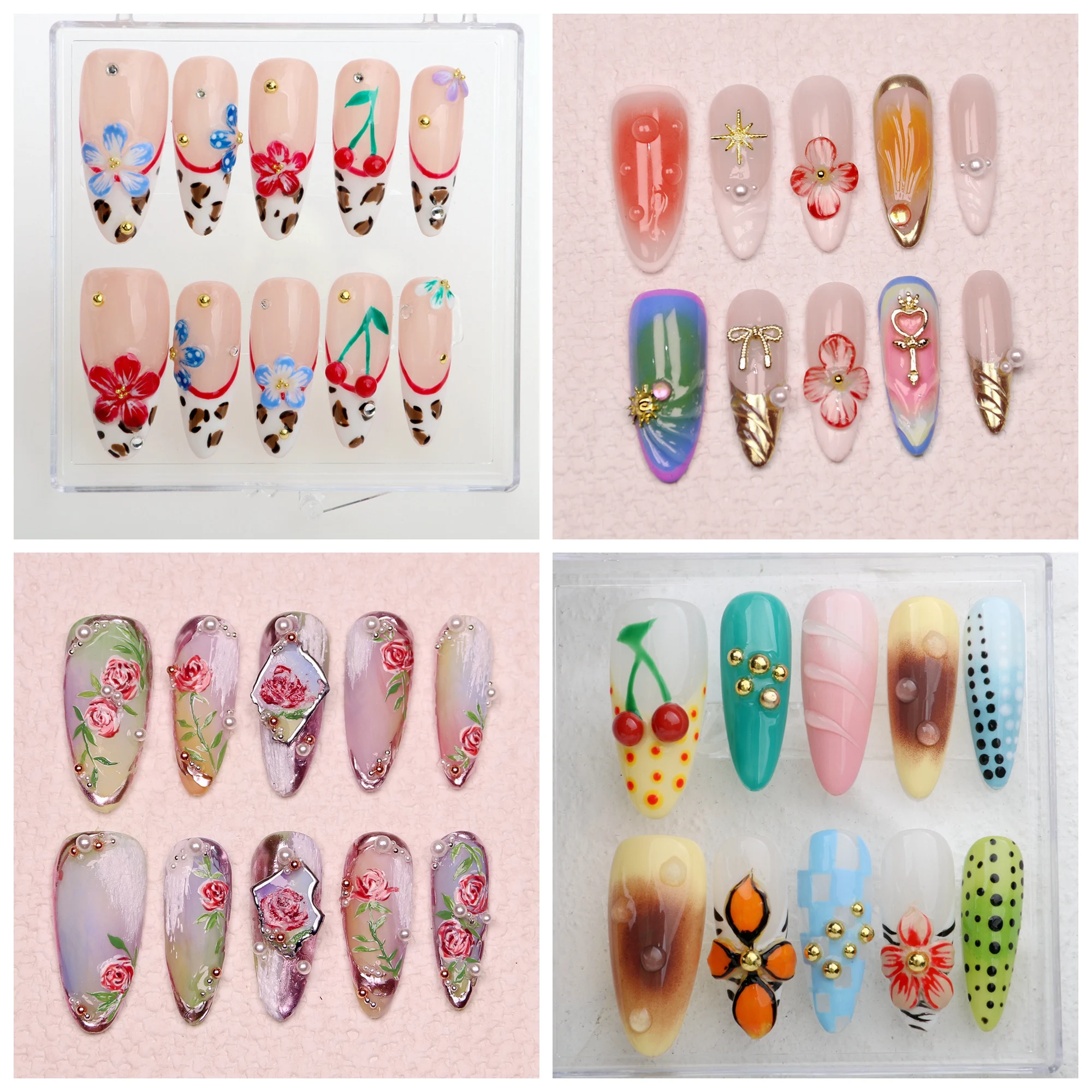 10 шт. 3D вишневый пресс для ногтей Fairy Tale Flower Long Almond Press On Nails Bow Dreamy Y2K с набором