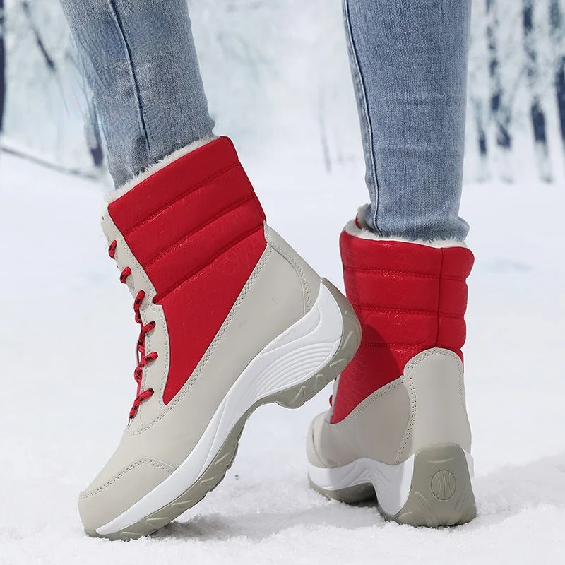 Ladies Thick Bottom Calf High Boots Winter Wedge Plush Snow Boots Comfortable Waterproof Warm Non-slip Short Boots Women Zapatos