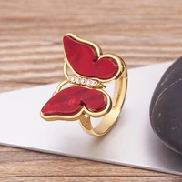 aibef new fashion 9 colors butterfly colorful rhinestone copper zircon ring adjustable women party jewelry lucky gift wholesale