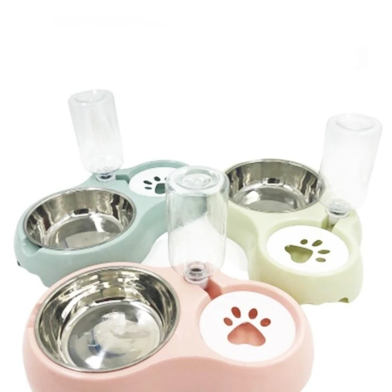 

Pet Cat Bowl Automatic Feeder Dog Cat Puppy Food Bowl With Water Fountain Double Bowl Drinking Raised Stand Dish Bowls For Cats