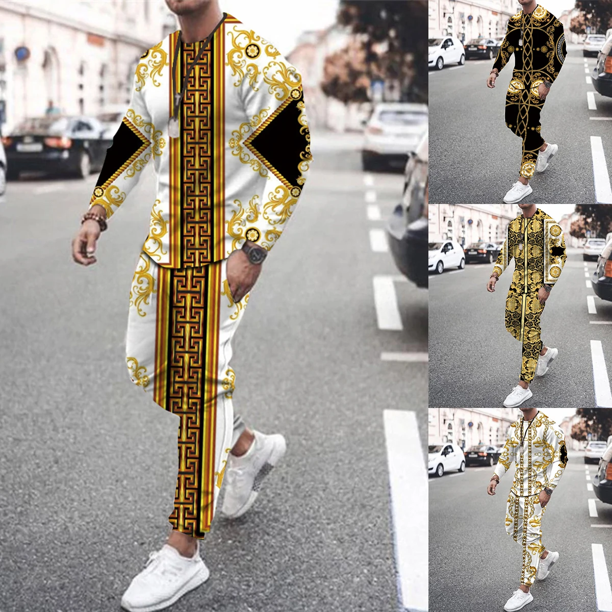 

2022 New Men's Fashion 3D Print Long Sleeved T Shirt Tracksuit Sportswear Men Pullover Casual Sweatpants Set Outfits Clothing