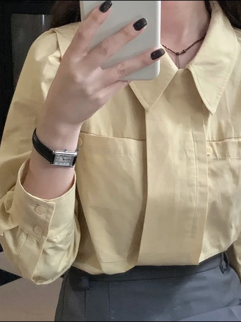 Рубашки с длинными рукавами и воротником-поло во французском стиле женские