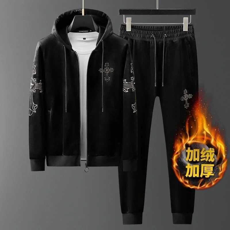 

Роскошный брендовый комплект из высококачественной бархатной куртки с оборками золотого цвета с капюшоном для мужчин, повседневный спорти...