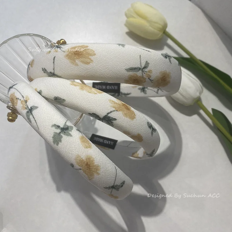 

Floral Narrow Hair Band Cloth Art Pressure Hair Clip Wash Face Go Out Headbands for Women Designer Girls Hair Accessories