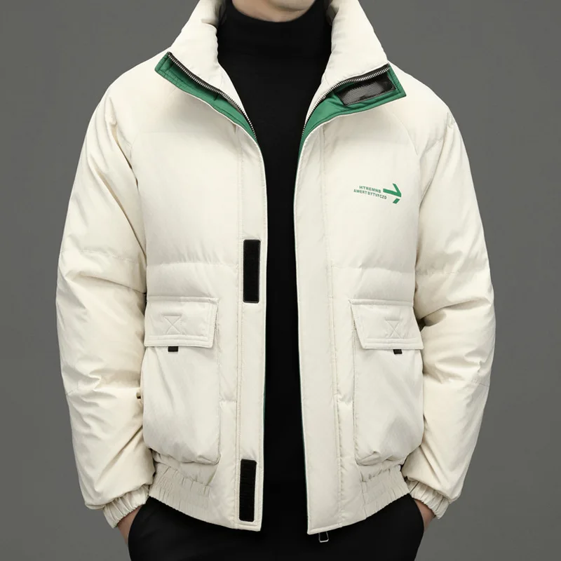 Men Stand Collar Down Jacket Casual White Eiderdown Thick Warm Coat Winter 2022 Korean Fashion Versatile High End Down Jacket