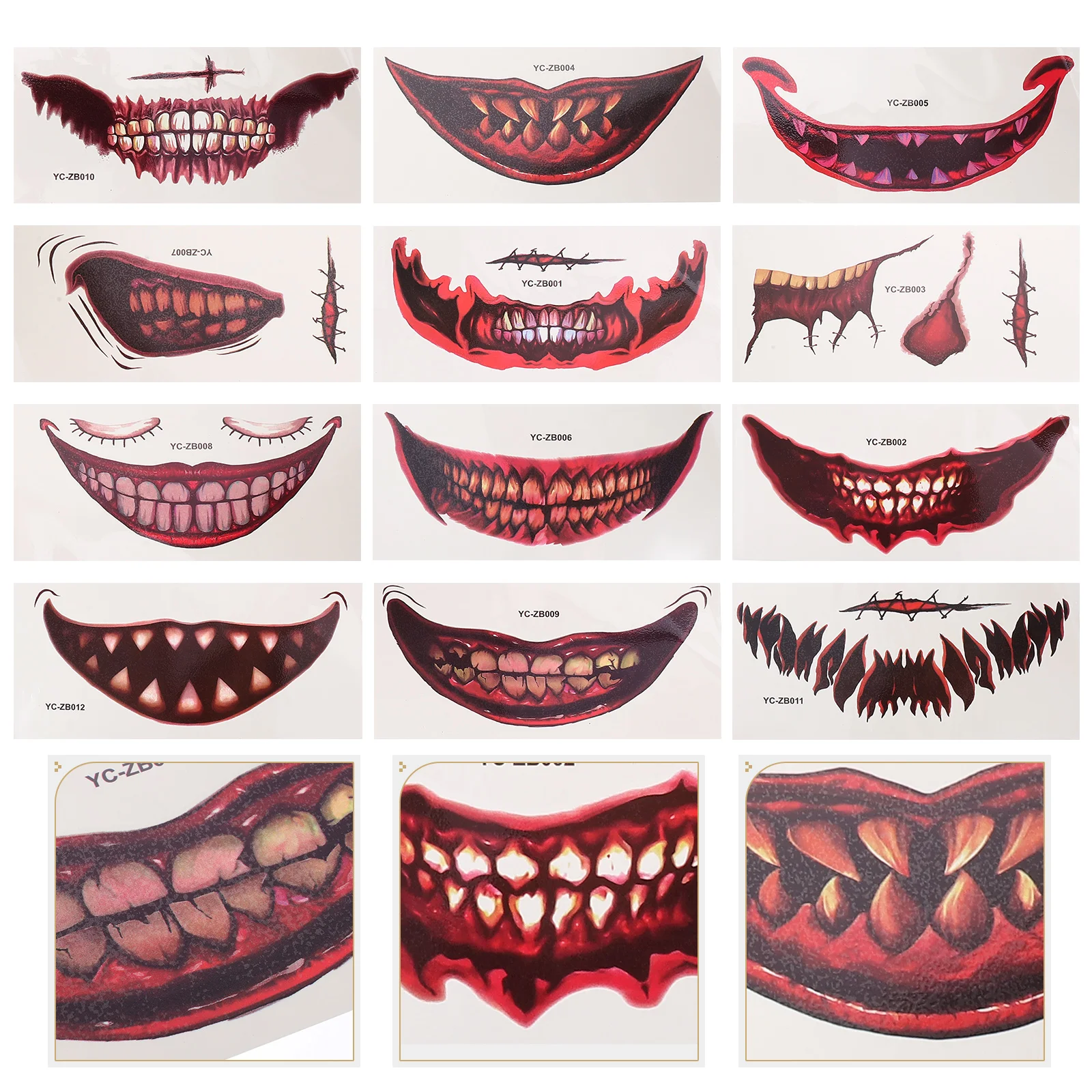 

12pcs Halloween Clown Mouth Tattoo Stickers Halloween Cosplay Party Tattoo Decals