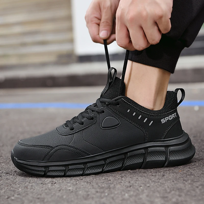 Men's Sneakers Sports Casual Leather Shoes Waterproof  Outdoor Comfortable Flat Walking Shoe Man Athletic
