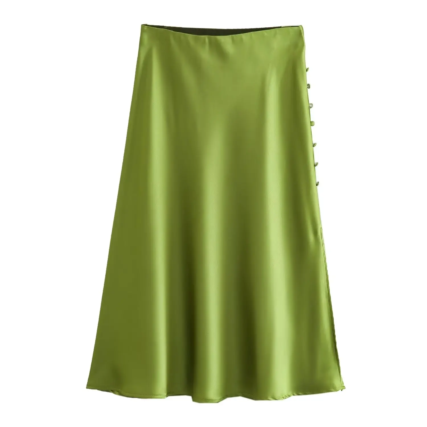 

Women 2023 New Fashion Summer Button Split Satin Overskirt Midi Skirt Vintage High Waist Female Skirts Mujer