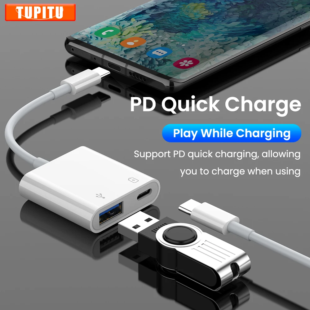 

2 In 1 Type-C OTG Adapter 18W DP QC3.0 Fast Charge Cable Converter Type C To USB3.0/USB C Charging Splitter For Xiaomi 10 Huawei