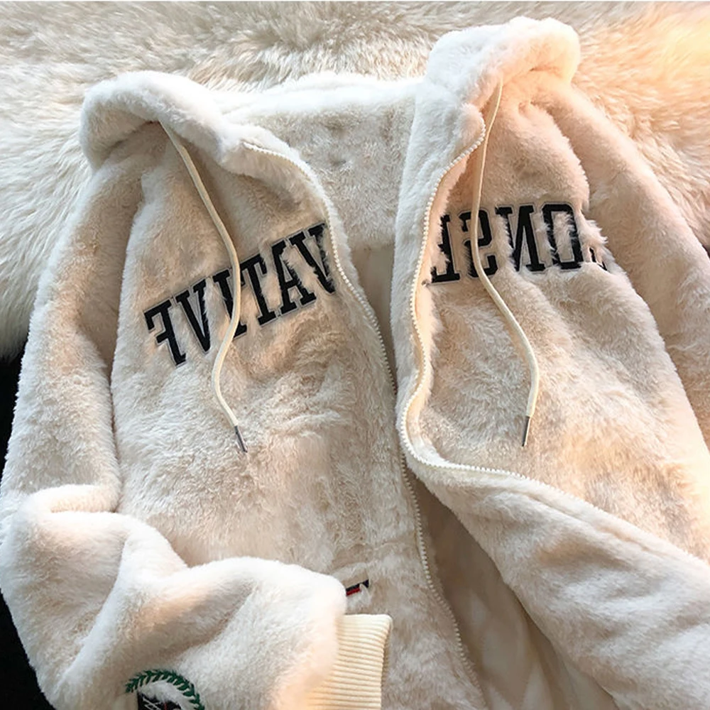 

Плюшевая зимняя одежда из ягненка, Женская винтажная толстовка с буквенной вышивкой, женские топы, свободные и ленивые толстовки, Женское пальто