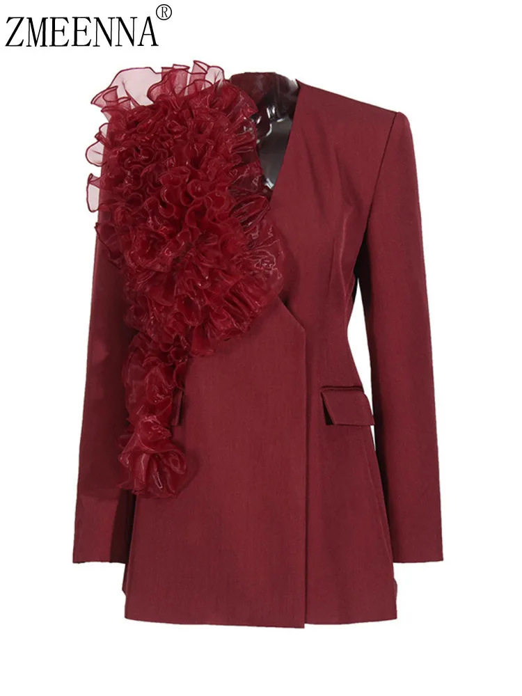 ZMEENNA сетчатые трехмерные цветочные оборки однотонные женские пиджаки осень-зима