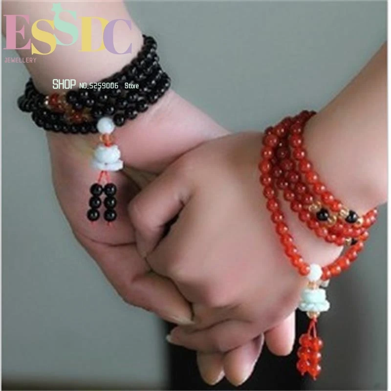

Emerald Jade Lotus PendantFashion Couple Buddha Multilayer Beaded 108 National Wind Black Red Agate Bracelet