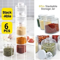 6pcs stackable storage jar spice storage boxes transparent spice tower racks