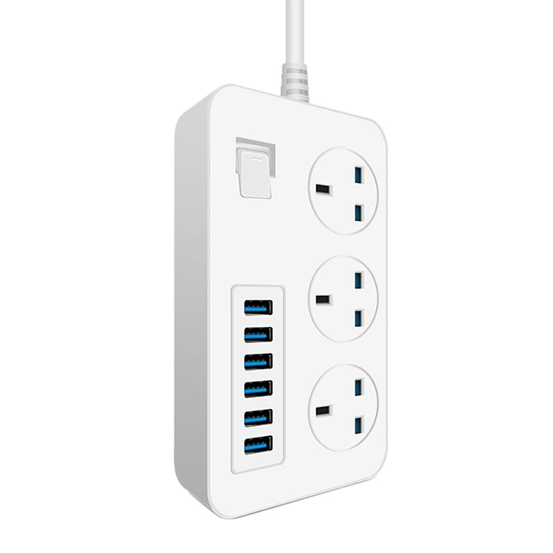 

Power Strip With 3 Outlets 6 USB 5V 3A Ports 3000W 16A 6.5 Feet Extension Cord Surge Protector