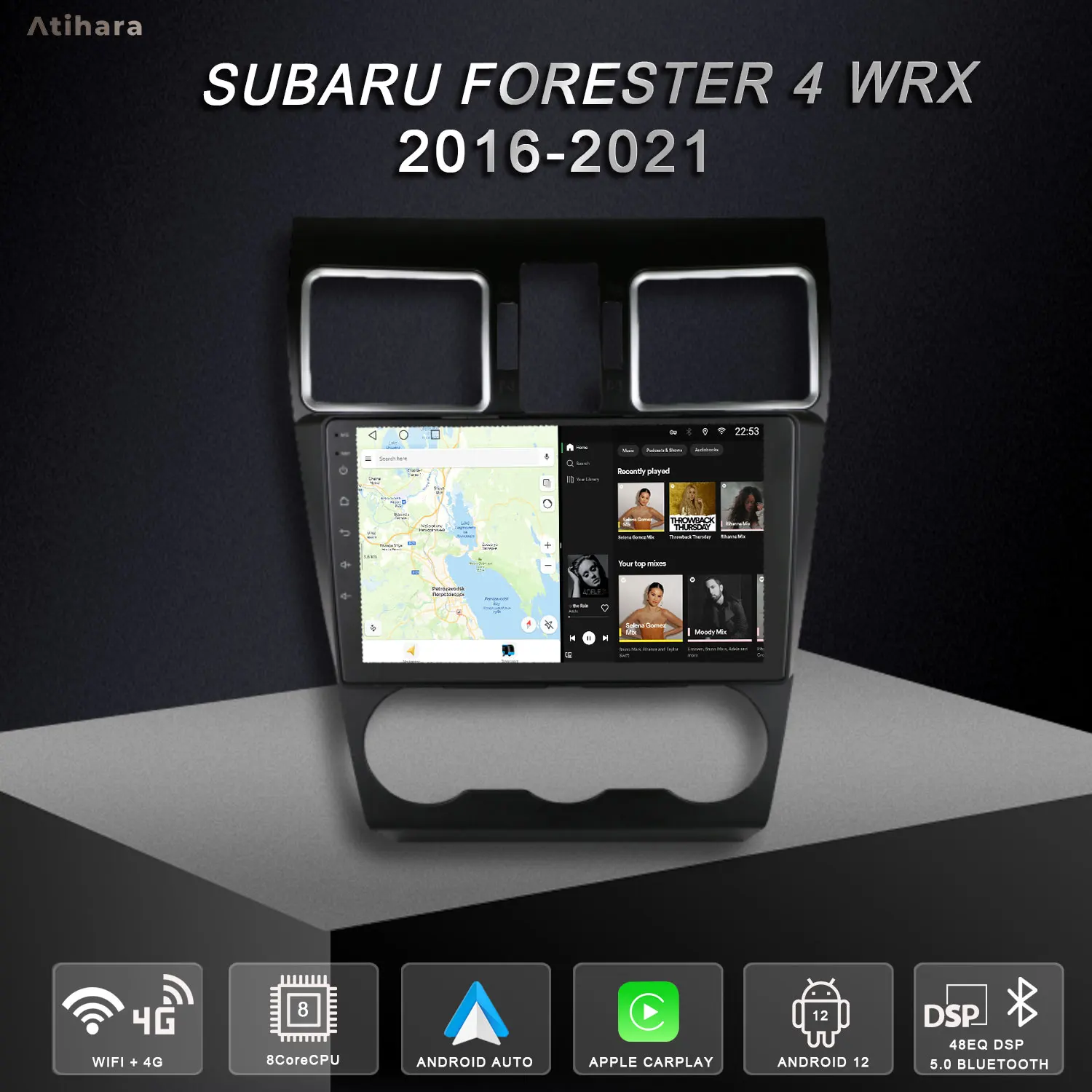 Atihara 9-дюймовый автомобильный радиоприемник Carplay Android Auto для Subaru Forester 4 WRX 2016-2021 WIFI +