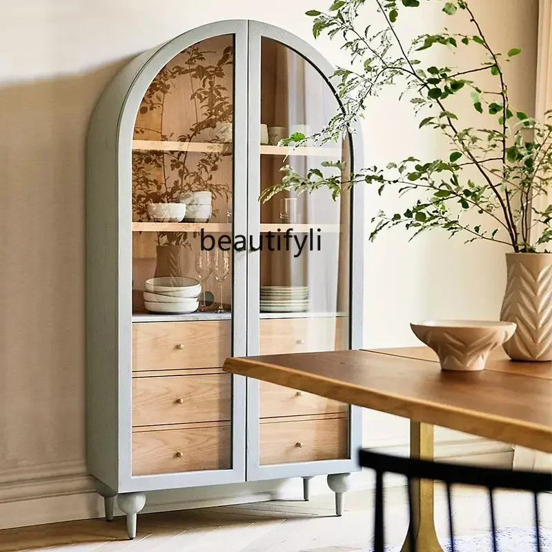 Французский Ретро винтажный изогнутый двухдверный шкаф из массива дерева в