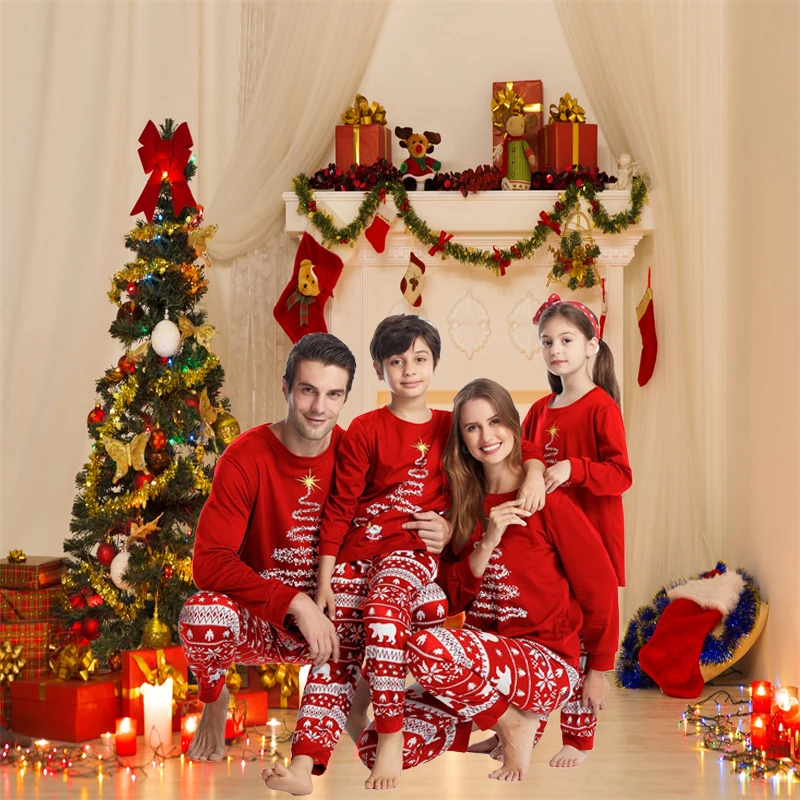 Winter 2022 Couples Christmas Family Matching Pajamas Set Red Xmas Mother Kids Clothes Christmas Pajamas For Family Clothing Set