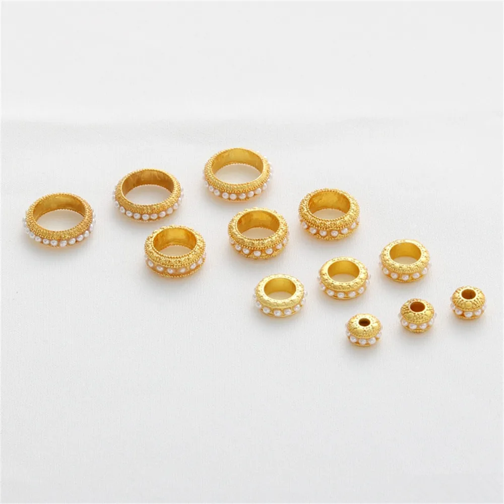 

18K gold clad matte gold with shell beads running ring circle wheel large spacer beads diy pearl bracelet jewelry accessories