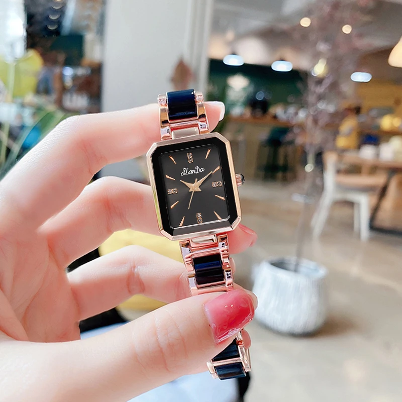 JLANDA 2023 Fashion Square Black Dial Ladies Exquisite Atmosphere Luxury Quartz Watch Stainless Steel Strap Waterproof Watches