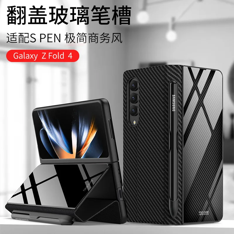 

For Samsung Galaxy Z Fold 4 Case for F9360 Case Folding Flip Glass Painting Fashionable Pen Slot Anti Falling Protective Cover