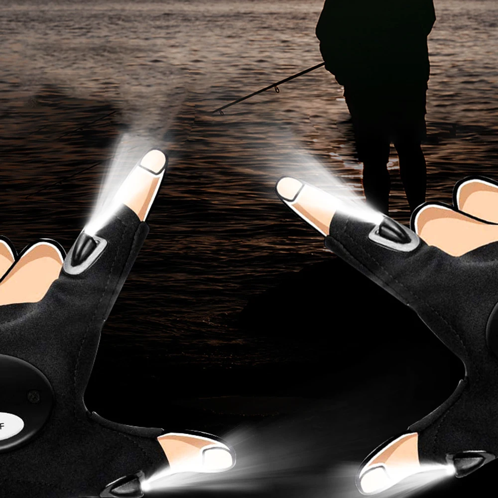 

Half-finger Glove Waterproof Night Light LED Flashlight Gloves Rescue Tool For Outdoor Gear Cycling Night Fishing Camping Hiking