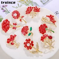 trsince new enamel drip oil flower brooch poppy small red flower brooch female elegant fashion pearl pin corsage accessories