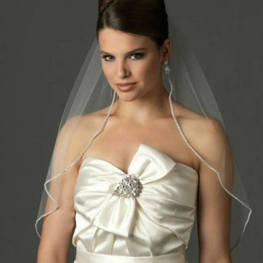 

Diamond Chain Edge Wedding Veils 1M/3M Lace Bridal Hair Shine Accessories Charming Marriage Bride Dress Welon With Comb