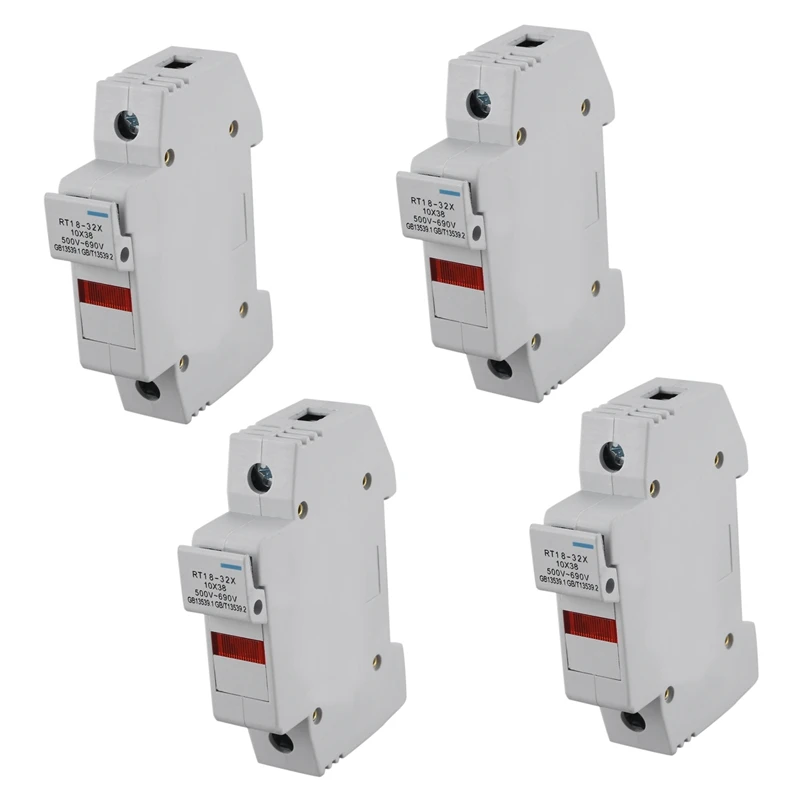 

New 4X RT18-32X AC 380V 32A 1 Pole 10X38mm DIN Rail Mount Fuse Holder Base