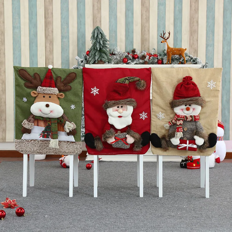 Funda de silla de Navidad para el hogar, accesorios de decoración de dibujos animados, Papá Noel, muñeco de nieve, alce, 65x50Cm, 2022