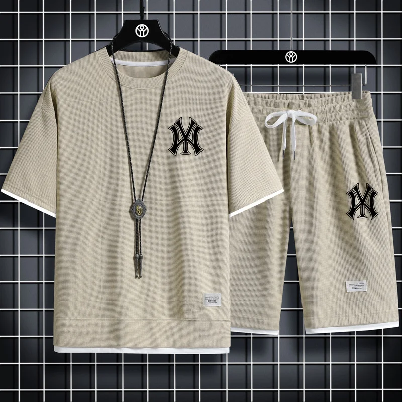 2023 Brand Men's Set Tshirt Shorts 2 Piece Set Summer Casual High Quality Fabric Suit Outdoor Short Sleeve Manga Streetwear