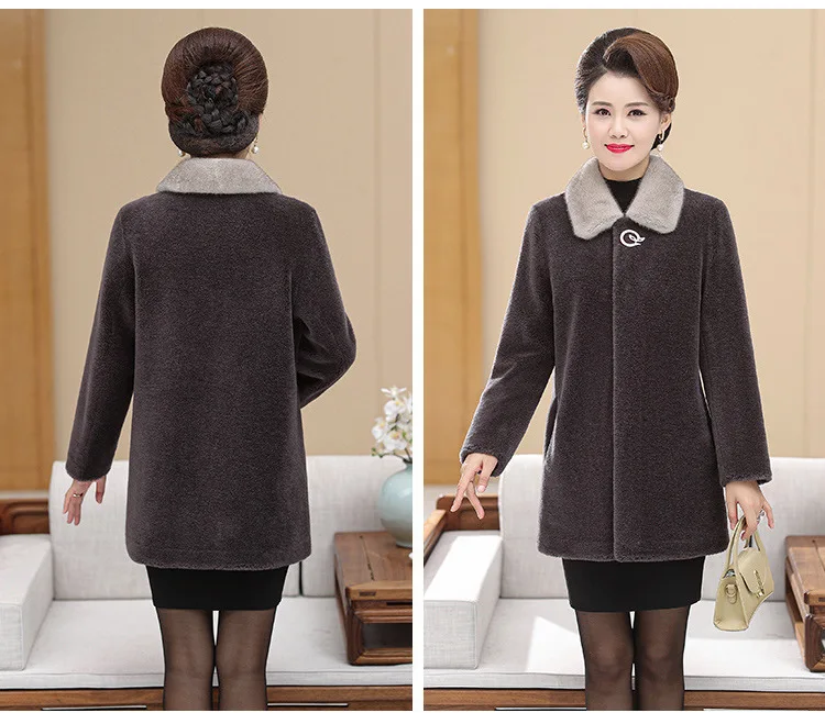 

Гранулированное пальто для стрижки овец, женское среднее и длинное меховое пальто с норковым воротником для женщин среднего и пожилого возраста, цельное пальто для мамы, 2023