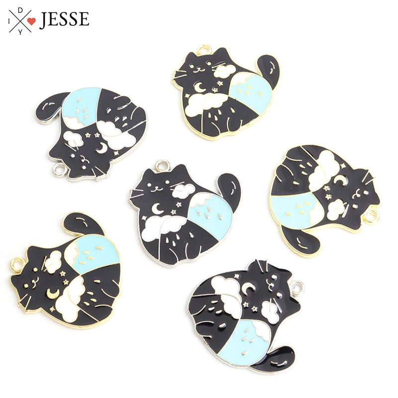 

5pcs Black Kitten Cartoon Enamel Charms Cute Cat Animal Oil Drip Pendants for Jewelry Making Necklaces Keychains DIY Accessories