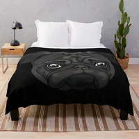 Cute black pug portrait Throw Blanket Big Thick Furry Couple Blanket Multi-Purpose Fleece