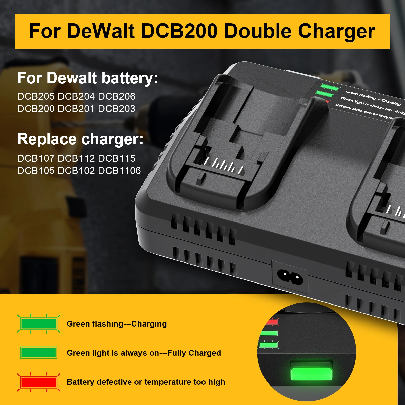 Двойное зарядное устройство 6 Ач для аккумуляторов Dewalt DCB200 DCB107 DCB105 DCB112 DCB115 DCB102