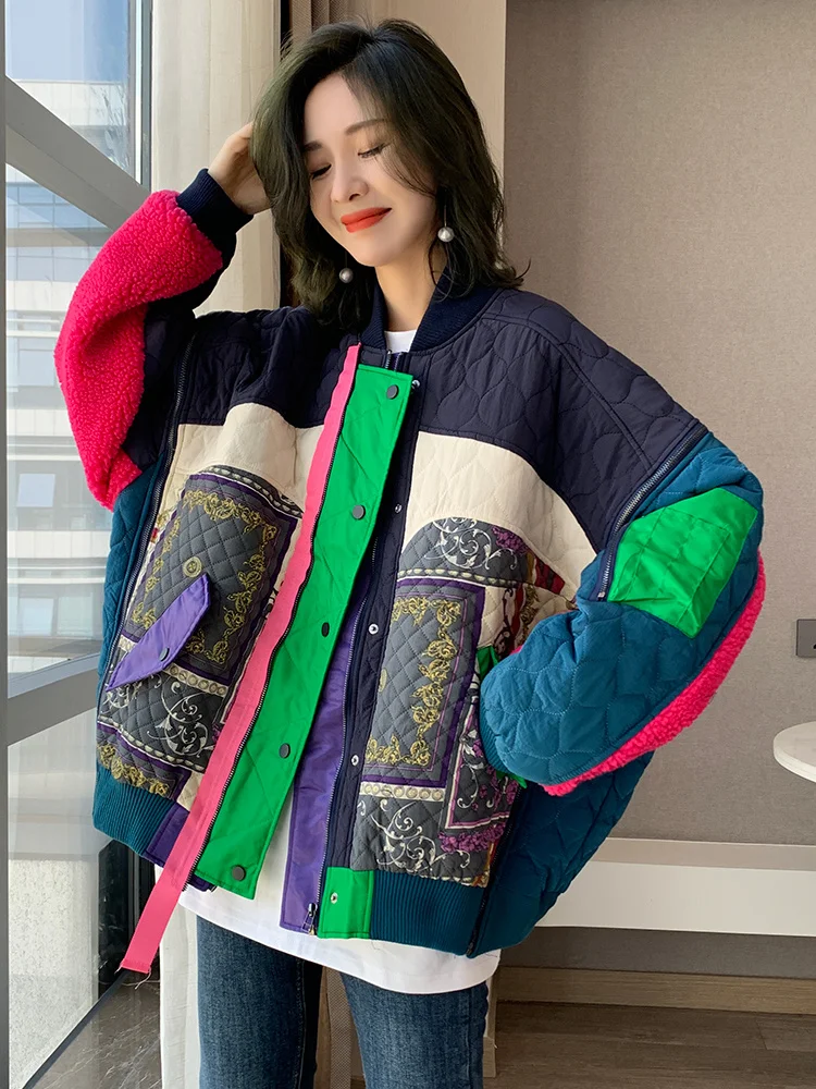 Fall Winter Women 2023 New Fashion Stand Collar Long Sleeve Stitching Multi Pocket Indie Folk Style Cotton Jacket
