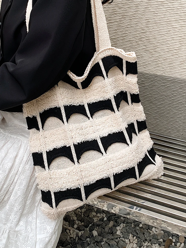 

New Large-Capacity Brand Knitted Cotton Printed Casual All-Match High-Quality Texture Women'S Single-Shoulder Tote Bucket Bag