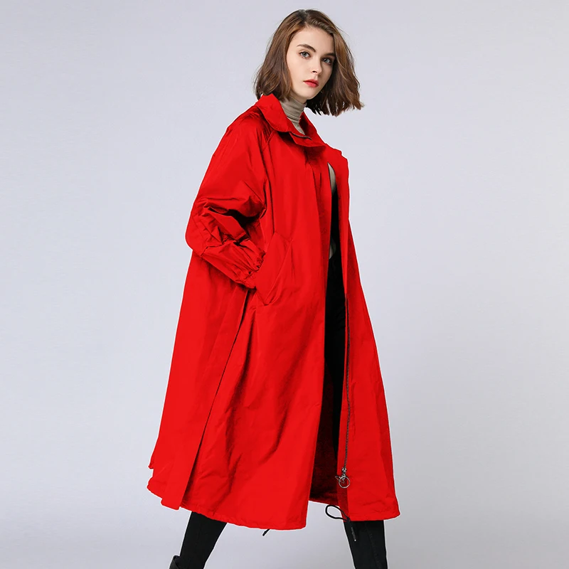 Women's Loose Fashion Trench Coat Elegance Turn Down Collar Adjustable Waist coats Collect waist Euramerican Autumn Winter New