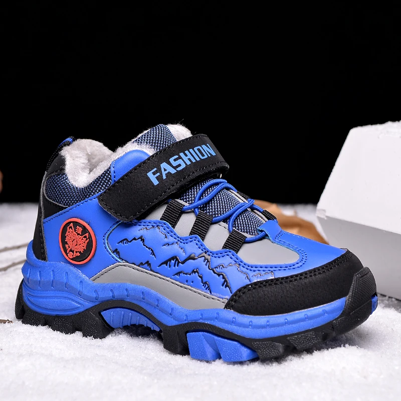 2022 Children Sneakers Winter Plush Boys Hiking Shoes Antislip Waterproof Tennis for Kids Warm Outdoor Girls Shoes Free Shipping