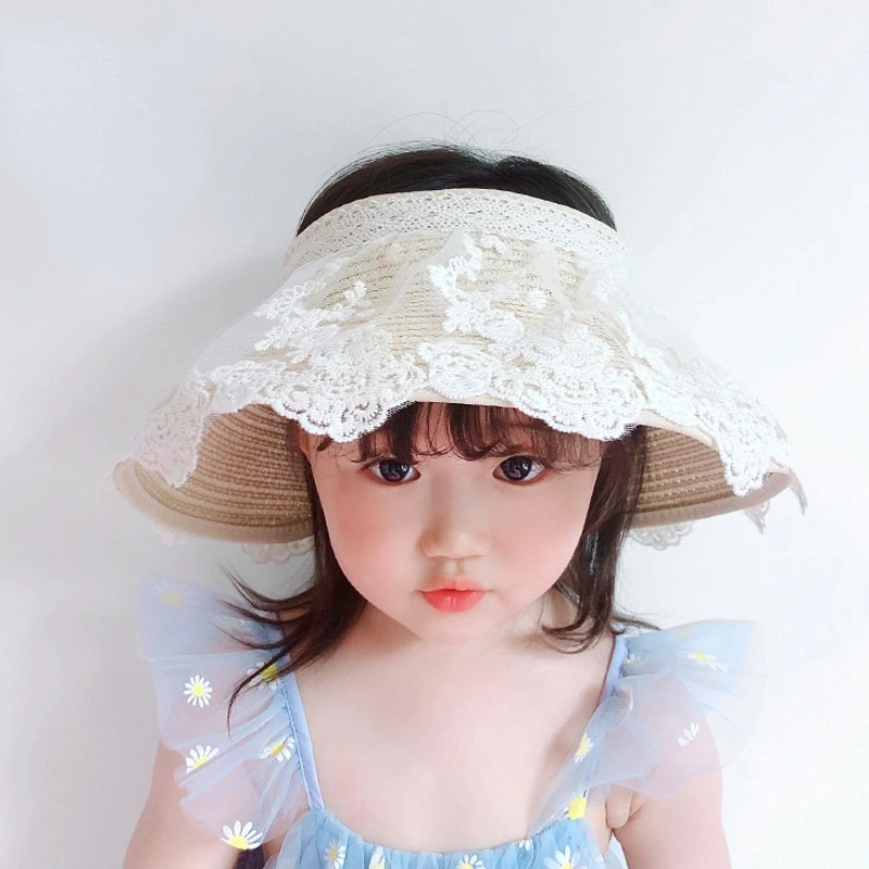 

Детская кружевная соломенная шляпа, летняя Панама от солнца для детей 10-3 лет, Милая принцесса, Пляжный головной убор, аксессуары для девочек