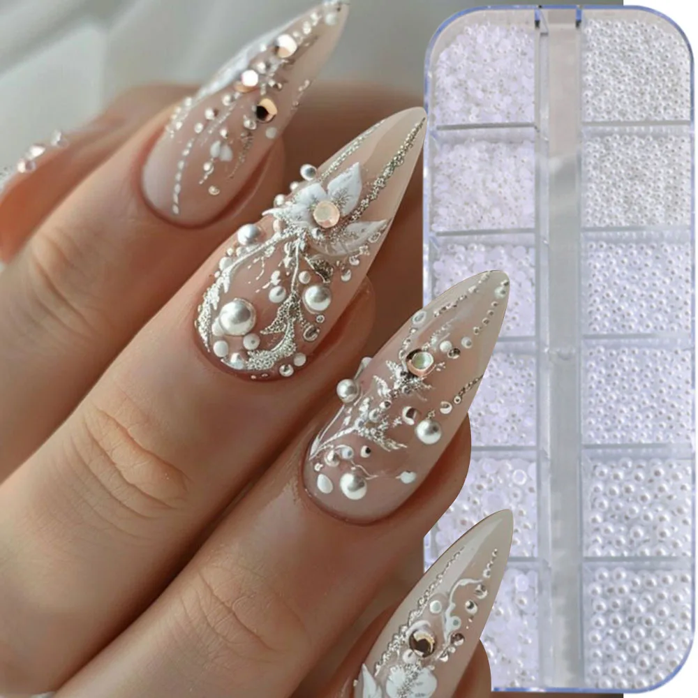 1 коробка жемчужины с плоской задней стороной рандомный дизайн ногтей разные