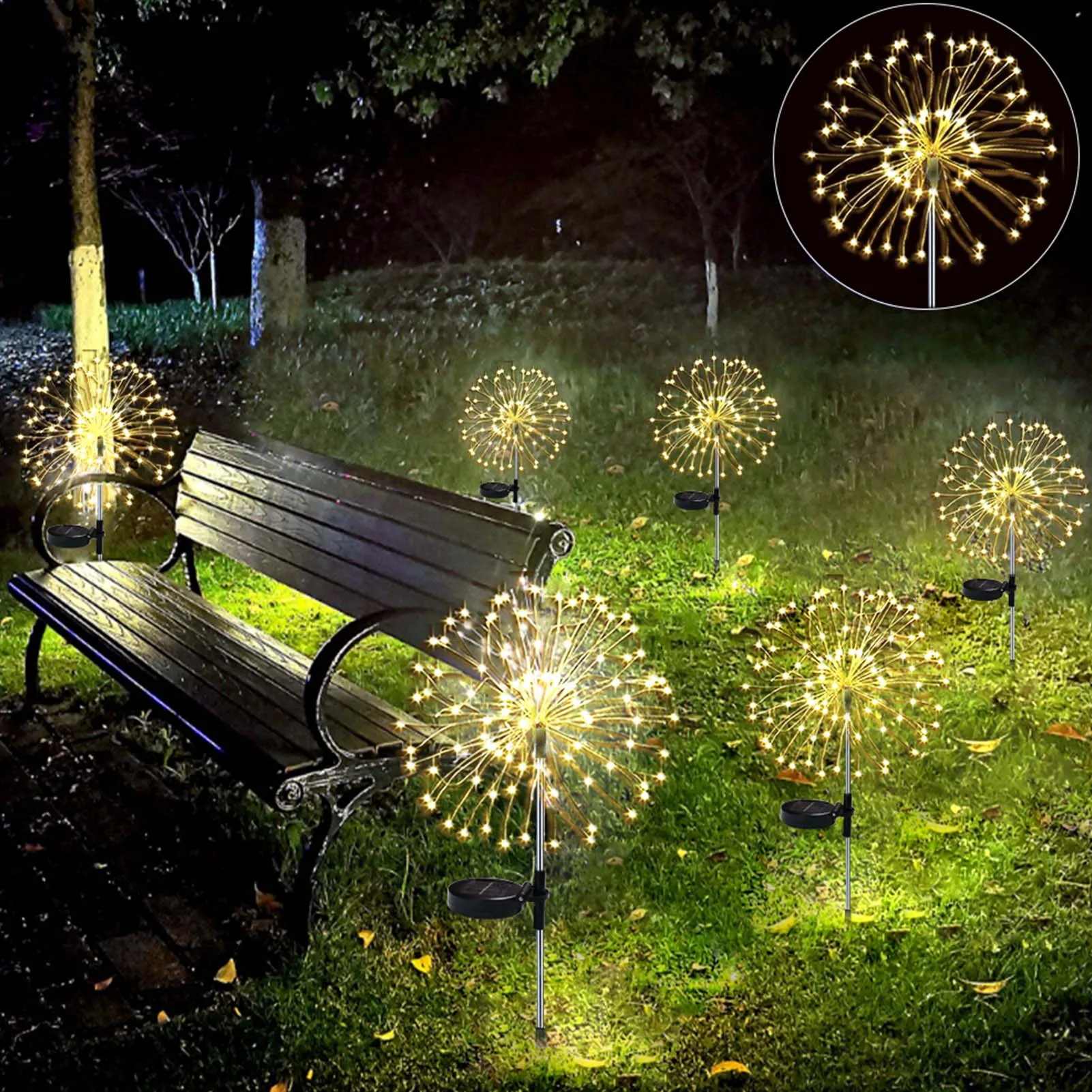 

Садовый фейерверк на солнечной батарее, 2 режима освещения, светильник солнечный свет для дорожек, двора, патио