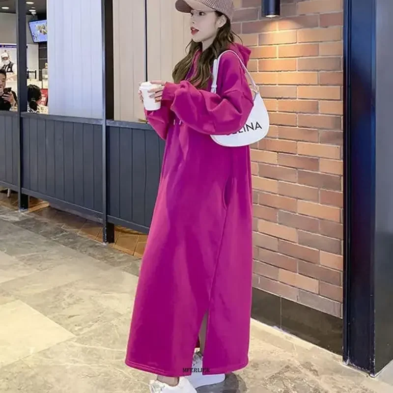 

Plus Size 6XL 150kg Winter Women Fleece Dress Loose Waist Long Sleeve Long Dresses Ladies Casual Big Size Dress