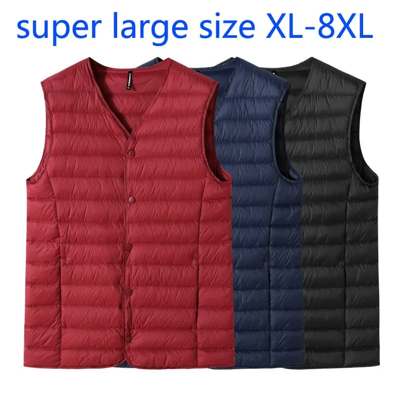 

New Arrival Fashion Super Large Autumn Winter Men Down Vest Warm V-neck Thin Single Breasted Casual
