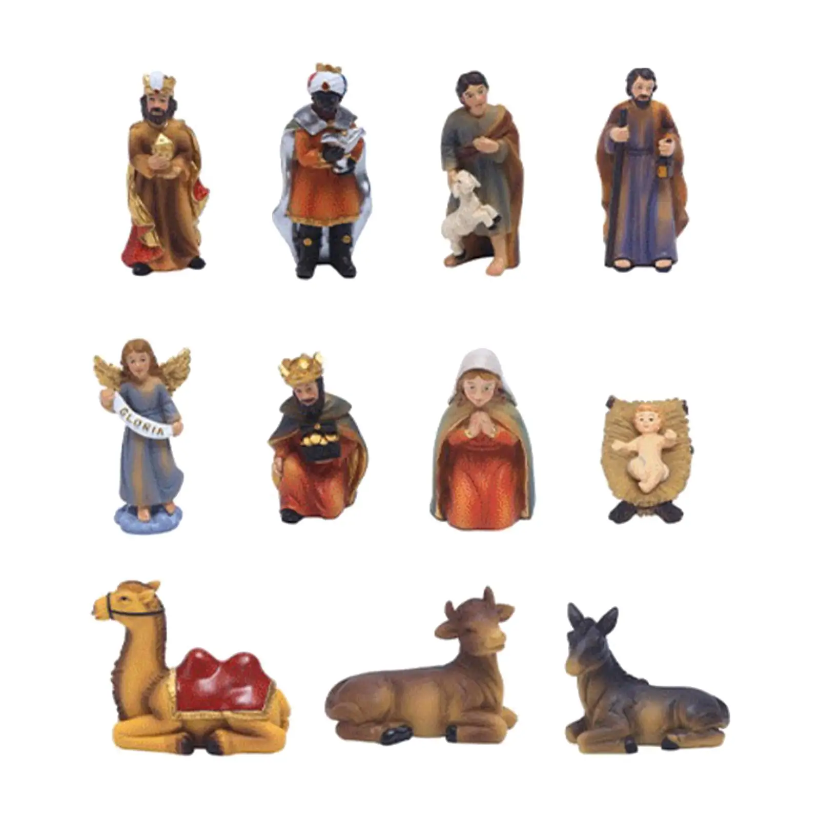 

11Pcs Birth Nativity Scene Nativity Statue Jesus Figurine Catholic Manger Decoration Camels for Office Desktop Gift