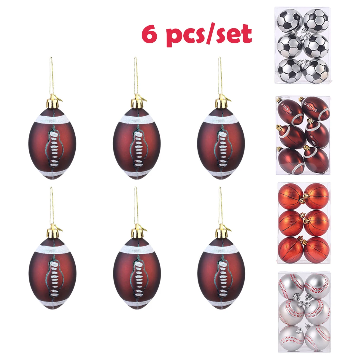 6Pcs Christmas Ball Ornaments 6CM Sports Theme Basketball Football Rugby Baseball Decorative Xmas Tree Balls Baubles Set