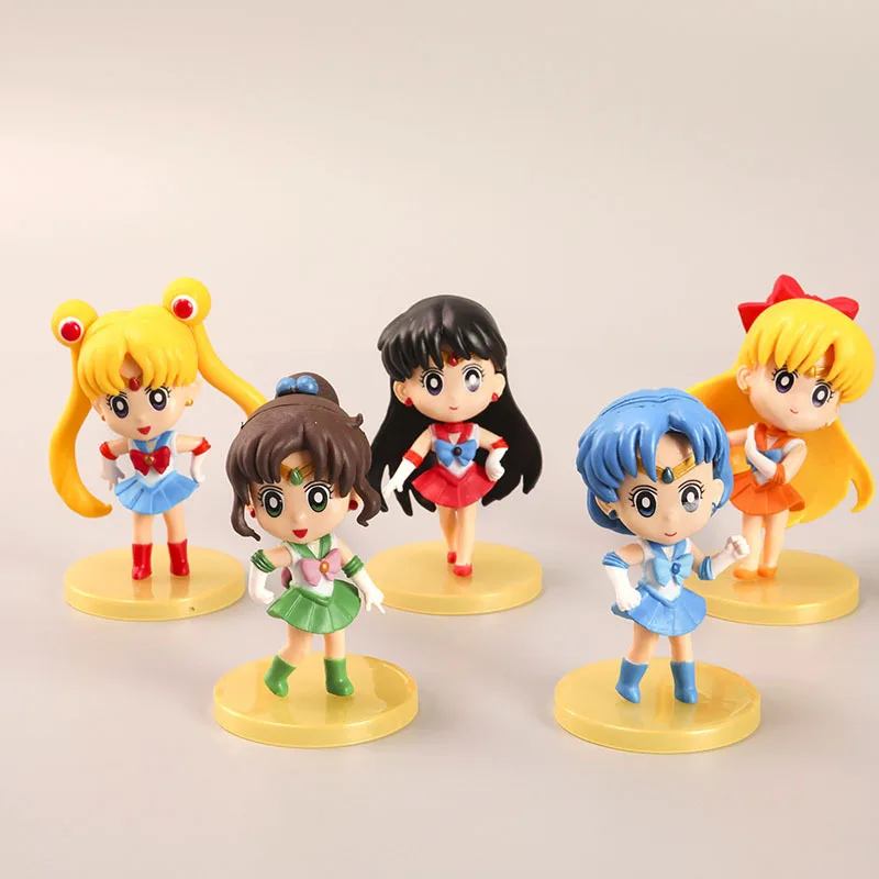 

5PCS Beauty Warrior Figure Model Anime Surrounding Cartoon Moon Hare Toy Doll Cake Decoration Children's Toy