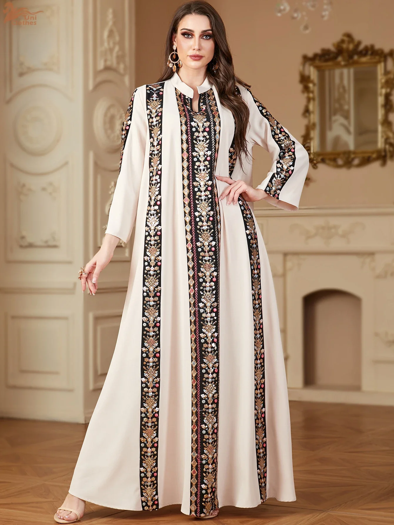 Рамадан Дубай вышивка в полоску длинные абайи мусульманское элегантное женское