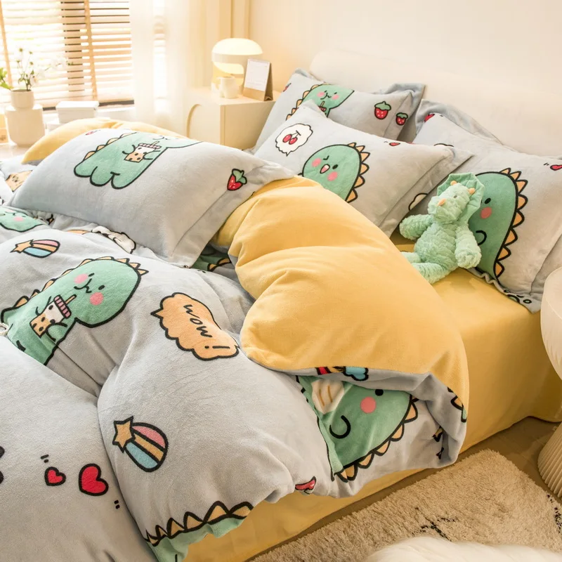 Домашний текстиль зимний мультяшный утолщенный плюшевый комплект пододеяльника Удобный И Теплый двухсторонний молочный бархат 3/4 шт. Комплект постельного белья